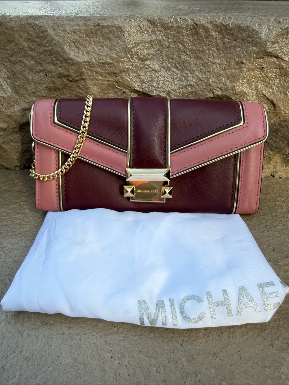 MiICHAEL Michael Kors Whitney Leather Wristlet Clutch Wallet Oxford Burgundy